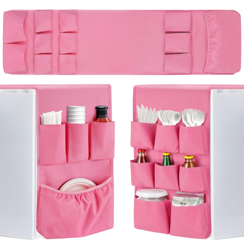 Extended Mini Fridge Caddy Organizer  55 x 13 Back to School Dorm and Office Over the Fridge Storage Organizer with 12 Pockets for Flatware Drink Paper Goods College Must Have Pink