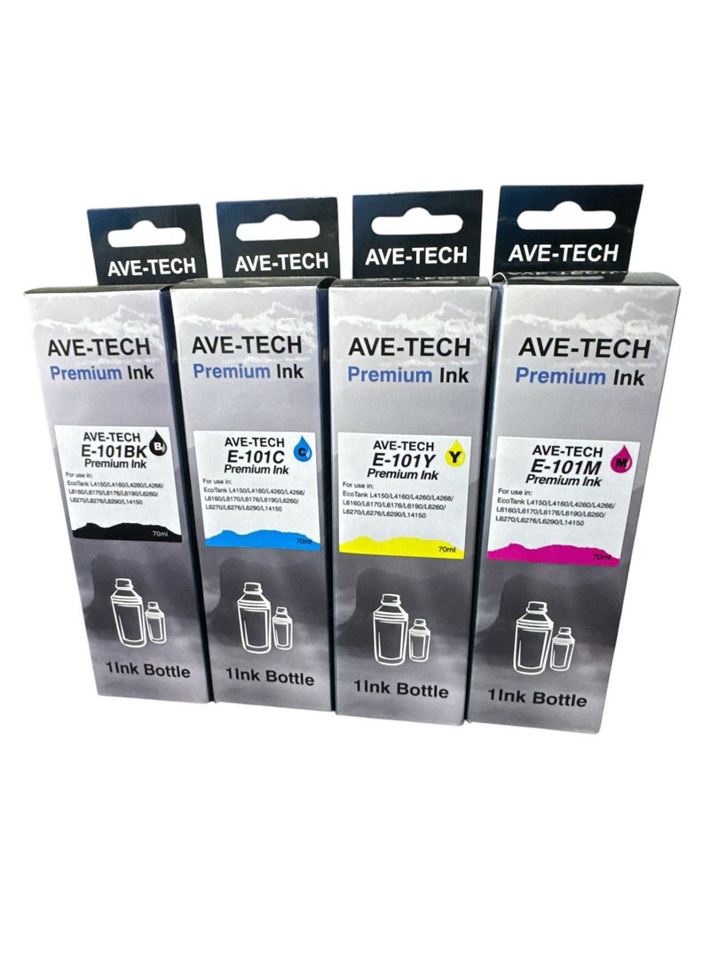 AVE-TECH PREMIUM INK BOTTLE 101 SET / Pages 6000 / For Used In Epson / EcoTank L4150/L14150/L4160/L4260/L4266/L6160/L6176/L6170/L6270/L6290 