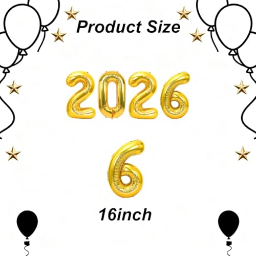 PRELITER بالونات ذهبية 2026 بالونات رأس السنة بالونات أرقام 2026 لزينة رأس السنة الجديدة 2026 لافتات تخرج ذكرى بالونات ديكور - Image 5