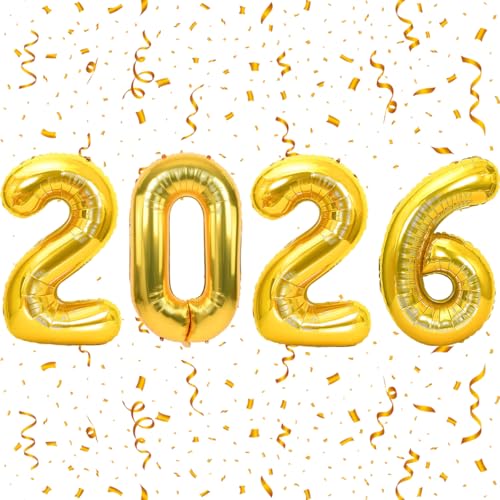 PRELITER بالونات ذهبية 2026 بالونات رأس السنة بالونات أرقام 2026 لزينة رأس السنة الجديدة 2026 لافتات تخرج ذكرى بالونات ديكور - Image 1