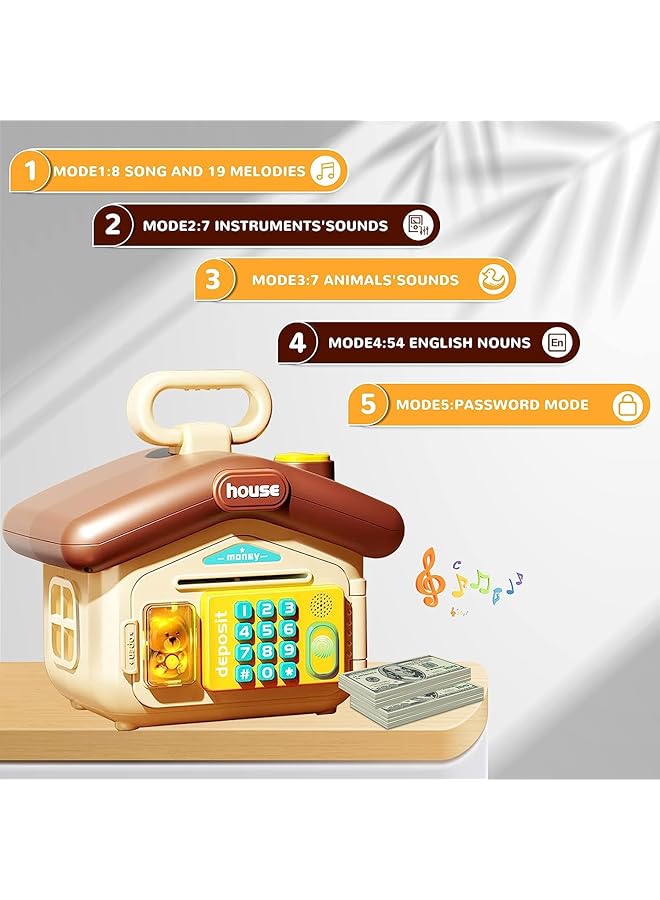 erorex Piggy Bank Toy Electronic Mini Atm Savings Machine With Personal Password And Fingerprint Unlocking Simulation Music Box With Songs For Kids Boys And Girls Age 3 8 Years Coffe  - Image 2
