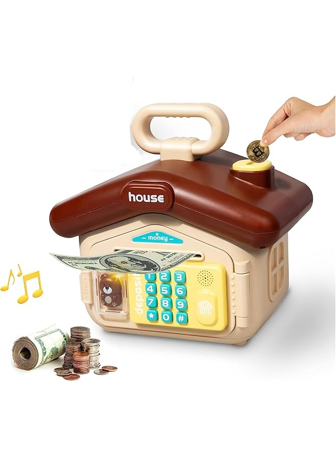 erorex Piggy Bank Toy Electronic Mini Atm Savings Machine With Personal Password And Fingerprint Unlocking Simulation Music Box With Songs For Kids Boys And Girls Age 3 8 Years Coffe  - Image 1