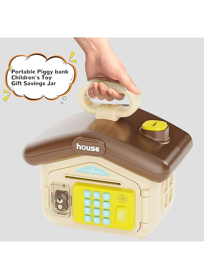 erorex Piggy Bank Toy Electronic Mini Atm Savings Machine With Personal Password And Fingerprint Unlocking Simulation Music Box With Songs For Kids Boys And Girls Age 3 8 Years Coffe  - Image 5