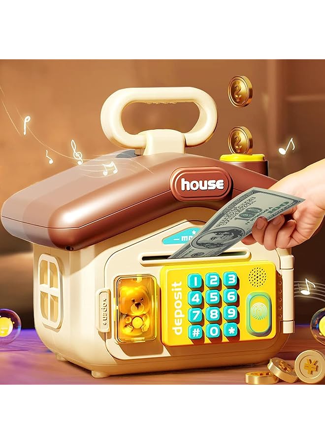 erorex Piggy Bank Toy Electronic Mini Atm Savings Machine With Personal Password And Fingerprint Unlocking Simulation Music Box With Songs For Kids Boys And Girls Age 3 8 Years Coffe  - Image 3