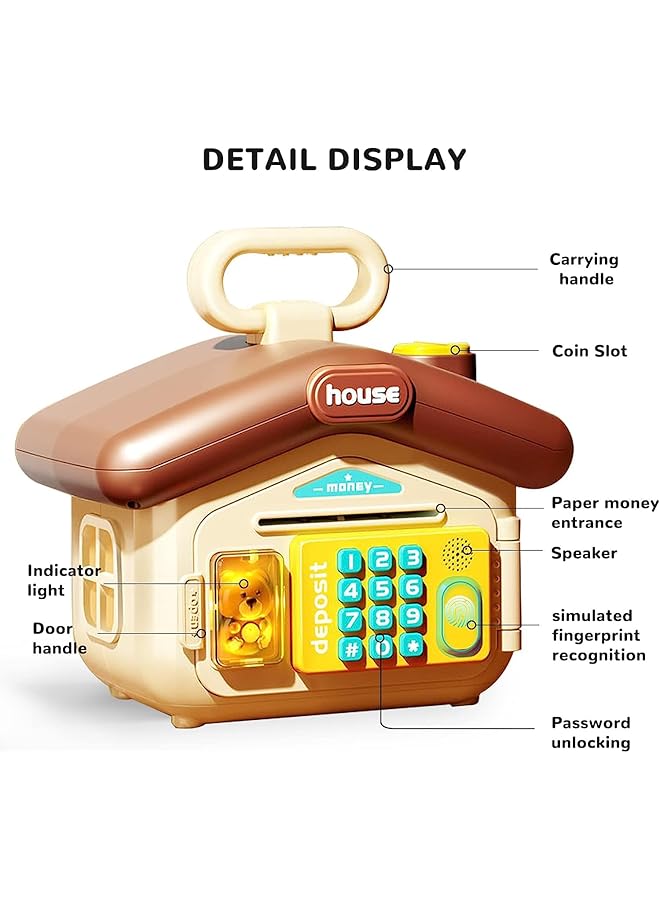 erorex Piggy Bank Toy Electronic Mini Atm Savings Machine With Personal Password And Fingerprint Unlocking Simulation Music Box With Songs For Kids Boys And Girls Age 3 8 Years Coffe  - Image 4