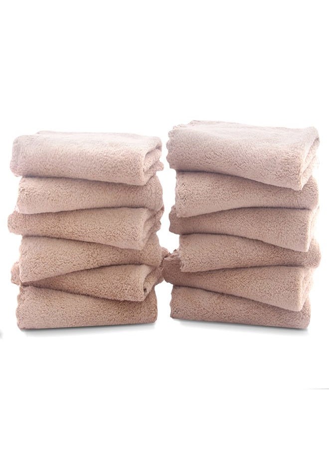 TENSTARS - 12 Pack Premium Washcloths Set - Quick Drying - Soft Microfiber Coral Velvet Highly Absorbent Wash Clothes - Multipurpose Use as Bath Fitness, Spa, Facial, Fingertip Towel (Brown) - Image 1