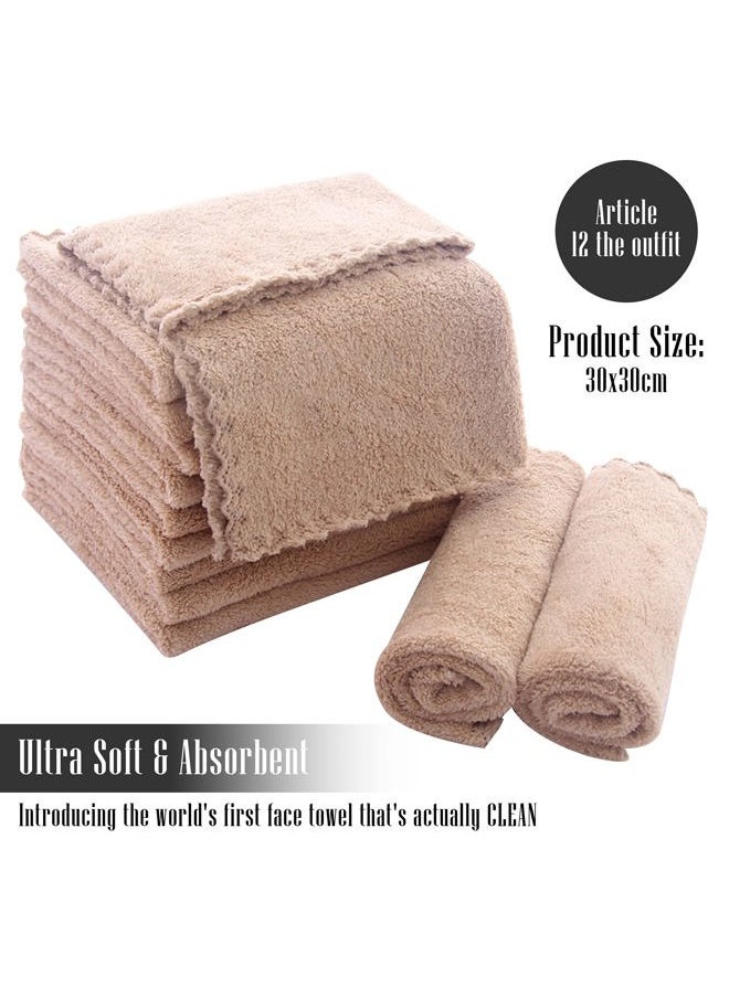 TENSTARS - 12 Pack Premium Washcloths Set - Quick Drying - Soft Microfiber Coral Velvet Highly Absorbent Wash Clothes - Multipurpose Use as Bath Fitness, Spa, Facial, Fingertip Towel (Brown) - Image 1