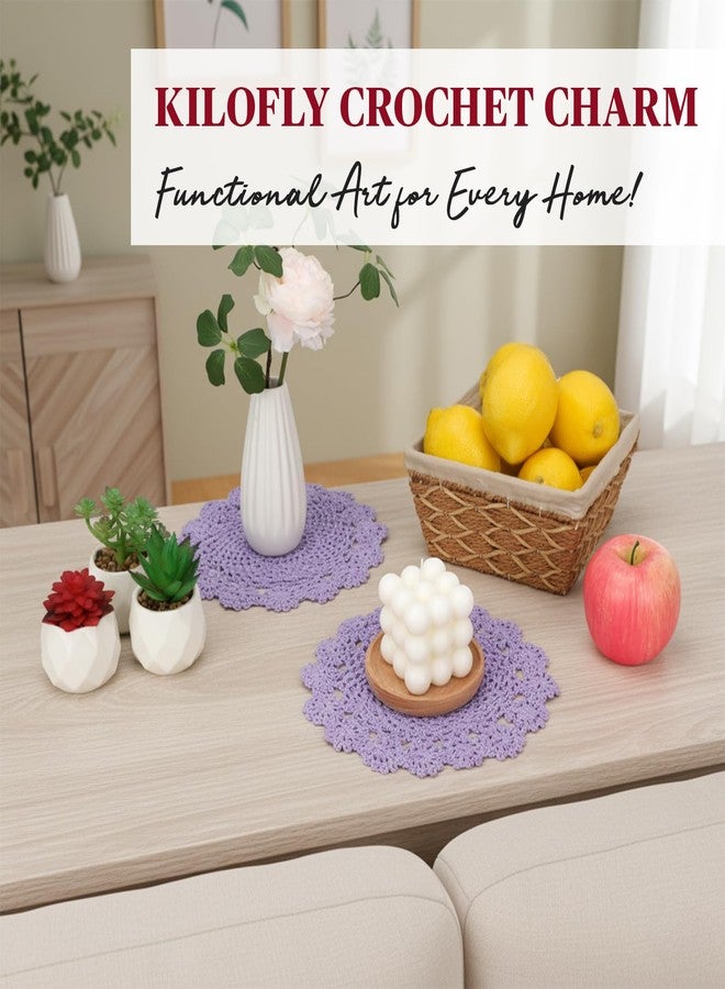 kilofly Crochet Cotton Lace Table Placemats Doilies Pack, 4pc, Purple, 7 inch - Image 5