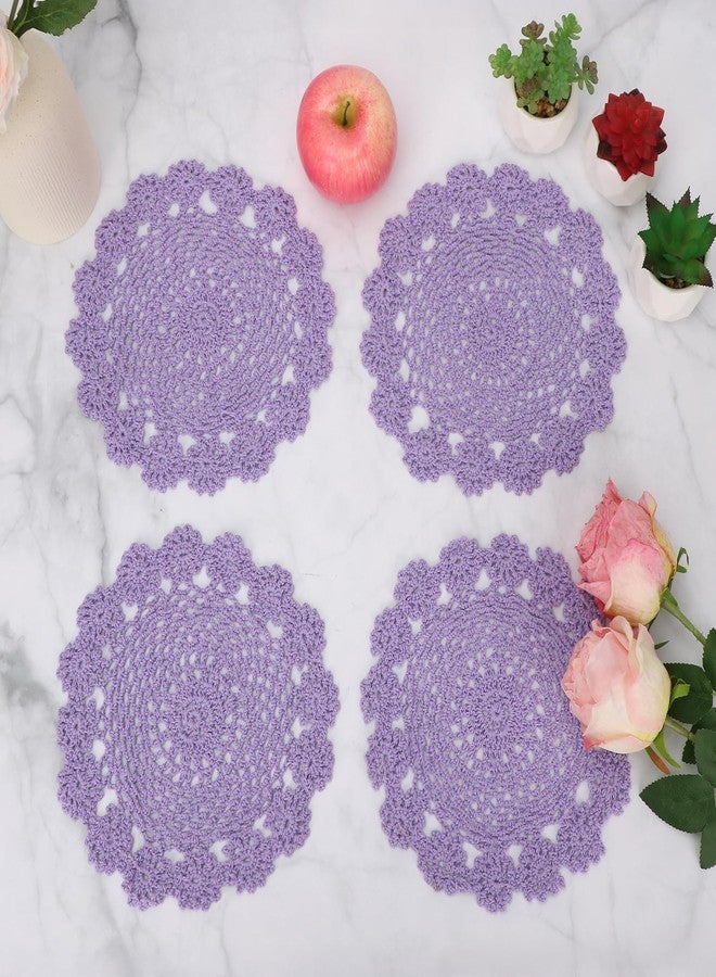 kilofly Crochet Cotton Lace Table Placemats Doilies Pack, 4pc, Purple, 7 inch - Image 1