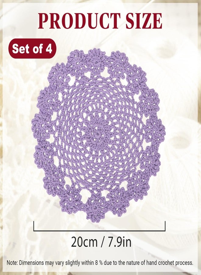 kilofly Crochet Cotton Lace Table Placemats Doilies Pack, 4pc, Purple, 7 inch - Image 2