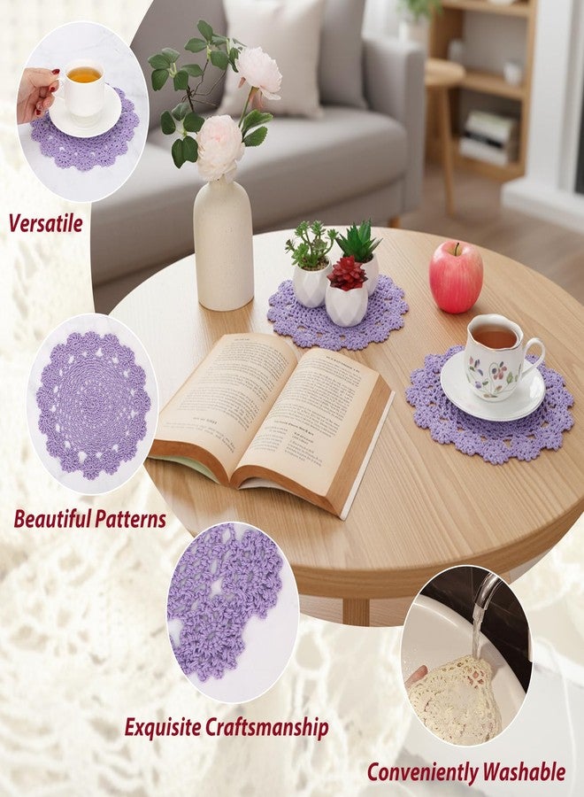 kilofly Crochet Cotton Lace Table Placemats Doilies Pack, 4pc, Purple, 7 inch - Image 3