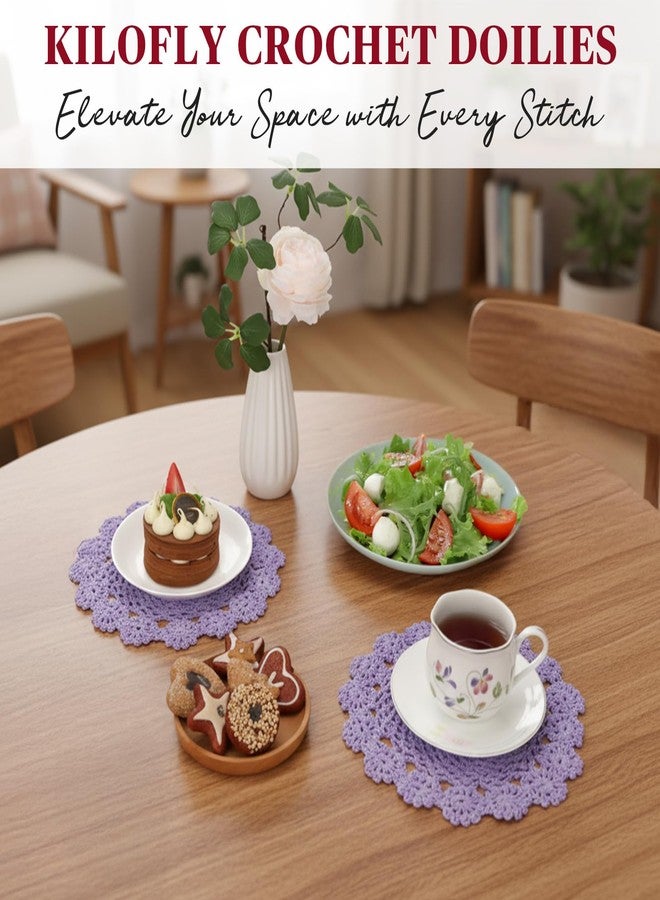 kilofly Crochet Cotton Lace Table Placemats Doilies Pack, 4pc, Purple, 7 inch - Image 4
