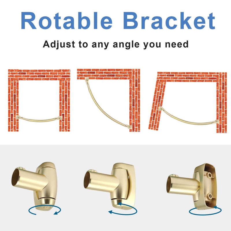 Y&D Golden Curved Shower Curtain Rod Corner - Adjustable Tension Telescopic Bathroom Curtain Rods with Shower Curtain Rings Included - Image 3