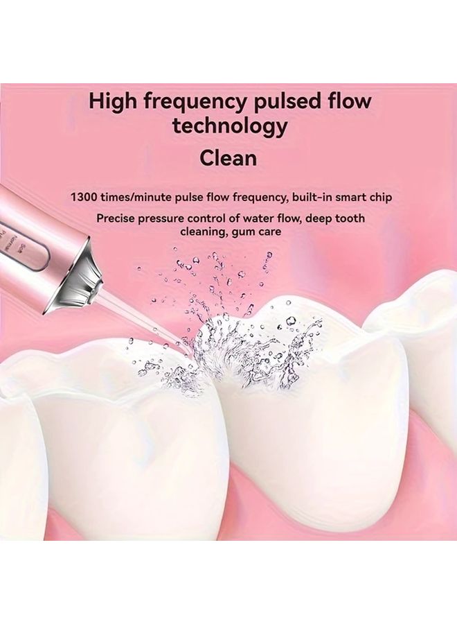 Pink Portable Oral Irrigator 3 Modes Water Flosser 4 Nozzles - Image 3