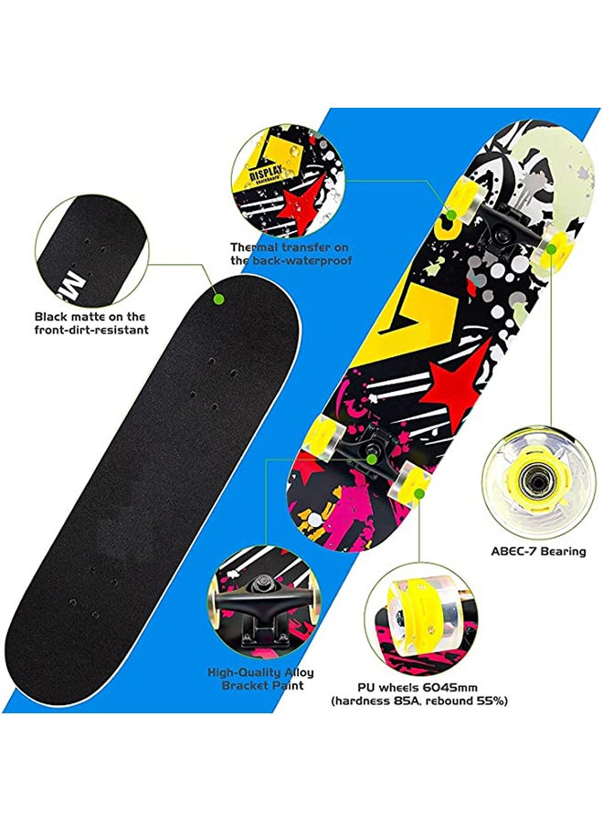 Marshal Fitness Aluminum Base Anti Slip Skateboards Complete Standard Skateboard for Beginners - 31" x 8" and Professional with 9 Layer Maple Wood with 4 Illuminated Pu Wheels Assorted Colors.MF-0281 - Image 3