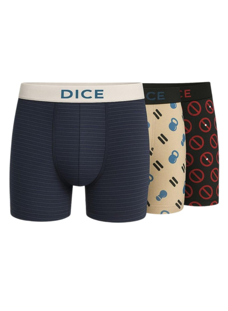 DICE Pack of 3 Printed Cotton Lycra Boxer for Men  - Image 1