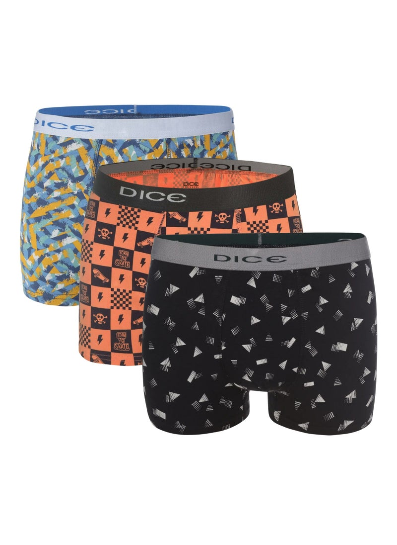 DICE - Pack of 3 Printed Cotton Lycra Boxer for Men - Image 1