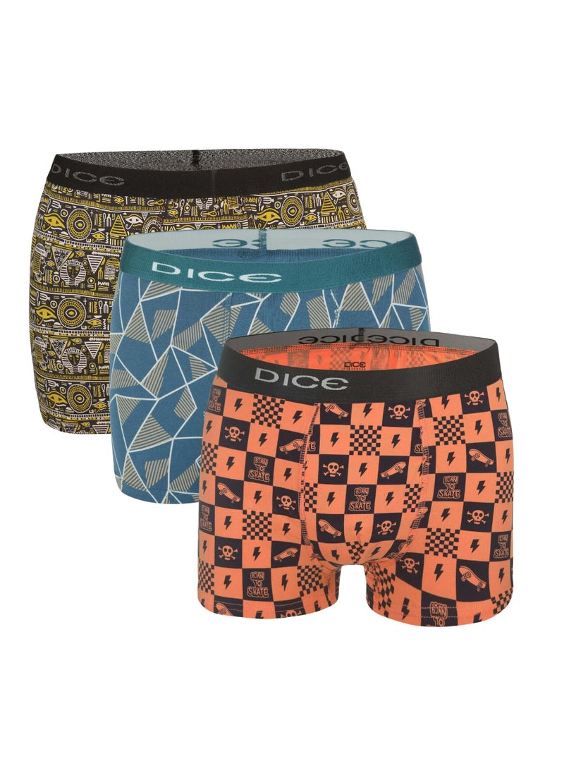 DICE - Pack of 3 Printed Cotton Lycra Boxer for Men - Image 1