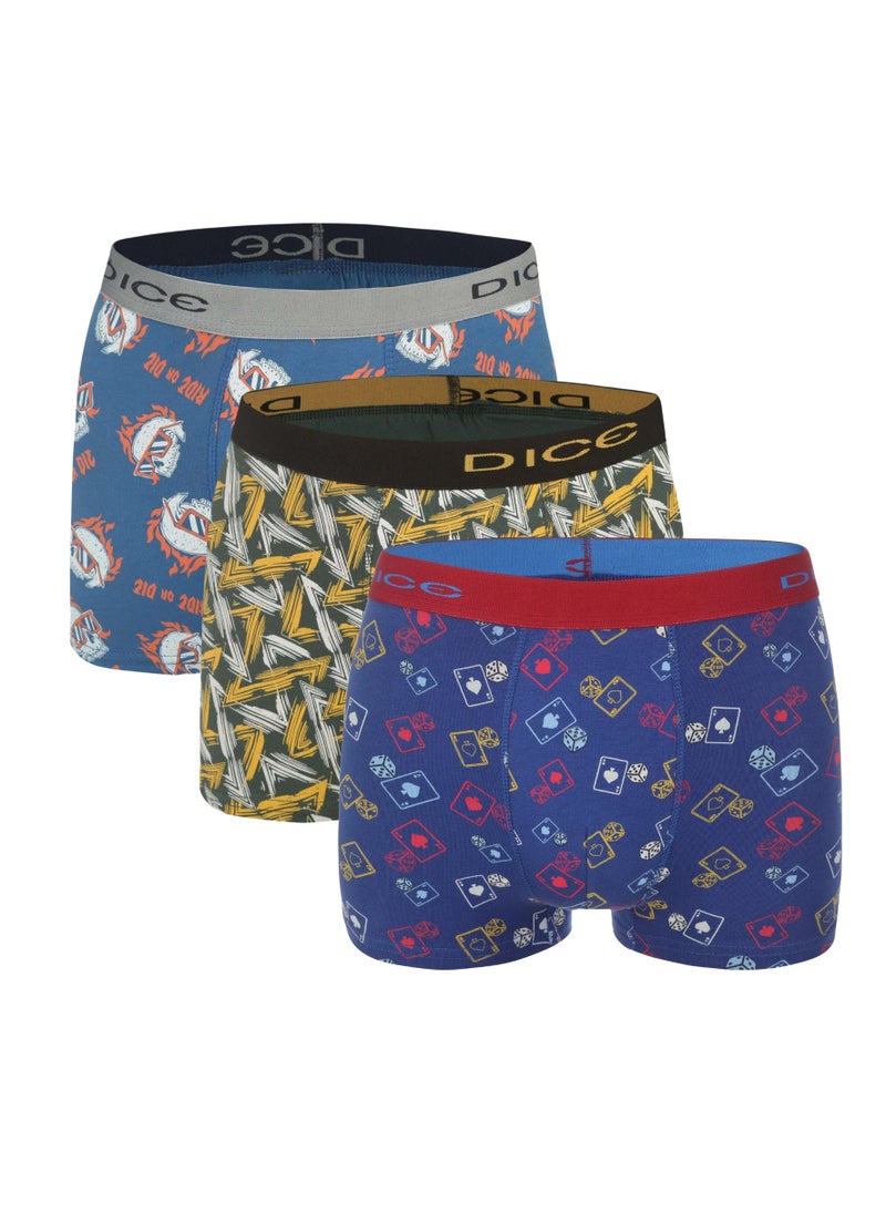 DICE - Pack of 3 Printed Cotton Lycra Boxer for Men - Image 1
