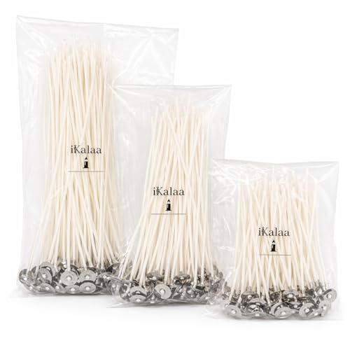 iKalaa® Candle Making Wicks Combo Pack | 150 pcs (50 pcs Each 3”, 5” & 7”) | Pre-Waxed Cotton Wicks with Metal Sustainers | DIY Candle Supplies - Image 1
