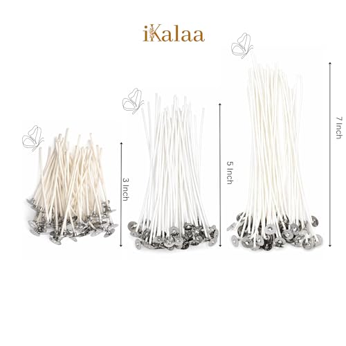 iKalaa® Candle Making Wicks Combo Pack | 150 pcs (50 pcs Each 3”, 5” & 7”) | Pre-Waxed Cotton Wicks with Metal Sustainers | DIY Candle Supplies - Image 4