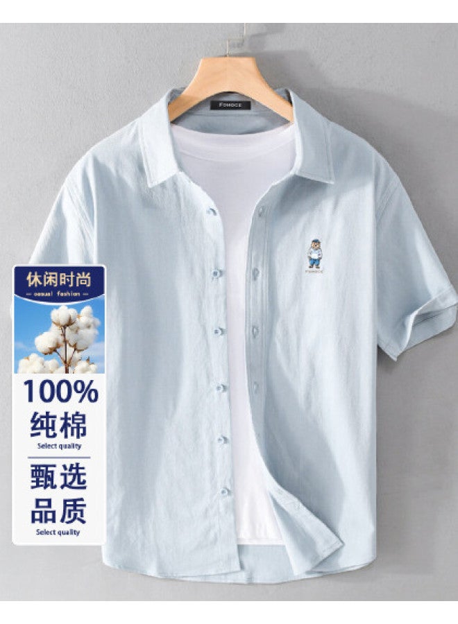 Fomoce comfortable Men's Short-sleeve Cotton Shirt For Spring/summer Casual Wear - Image 1