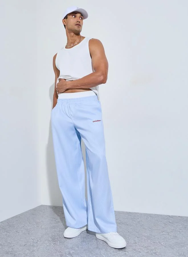 تايك تو Blue Striped Wide Leg Pants