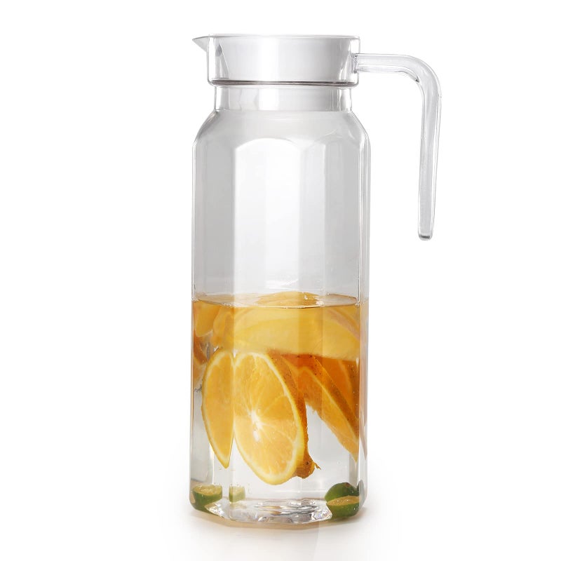 Acrylic Pitcher 37 oz OEH Unbreakable Clear Plastic Pitcher with Lid BPAFree HeatResistant Small Plastic Water Pitcher for Tea Sangria Lemonade Juice Milk Octagonal