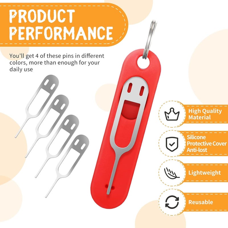 TOODOO Sim Card Removal Tool Phone Chip Remover Unlock Chip Sim Card Tray Eject Pin Tool Needle Opener Ejector with Detachable Keychain Charm for Smart Phone, 4 Pieces - Image 4