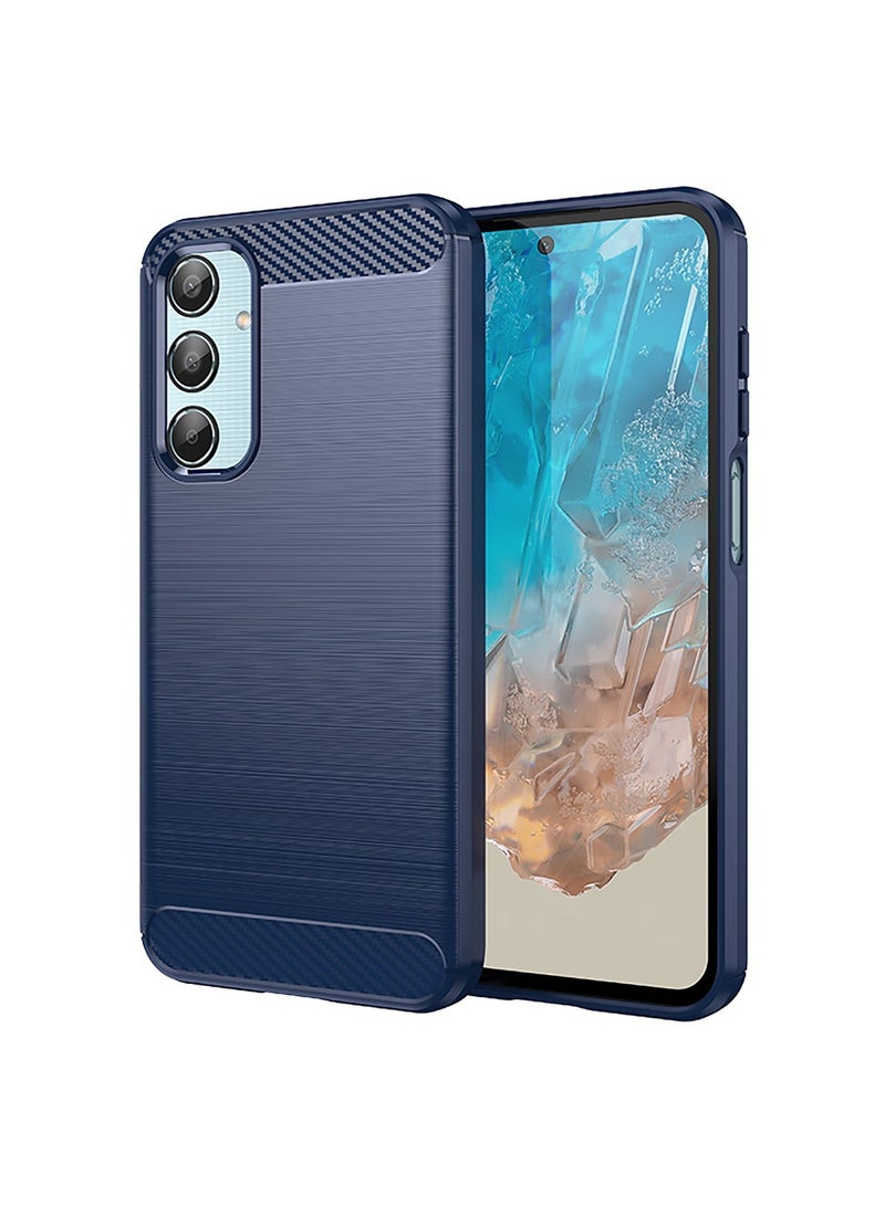 URBBKING Slim Fit Phone Cover with Shock-Absorption, Carbon Fiber TPU Rubber Protective Case For Samsung M35 5G Blue - Image 1