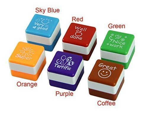 AmigozZ Motivation Kids Stamp Set Sticker School Scrapbooking Stamp DIY Teachers Self Inking Praise Reward Stamps(Ink pad not Included) - Set of 6 pcs Multi - Image 2