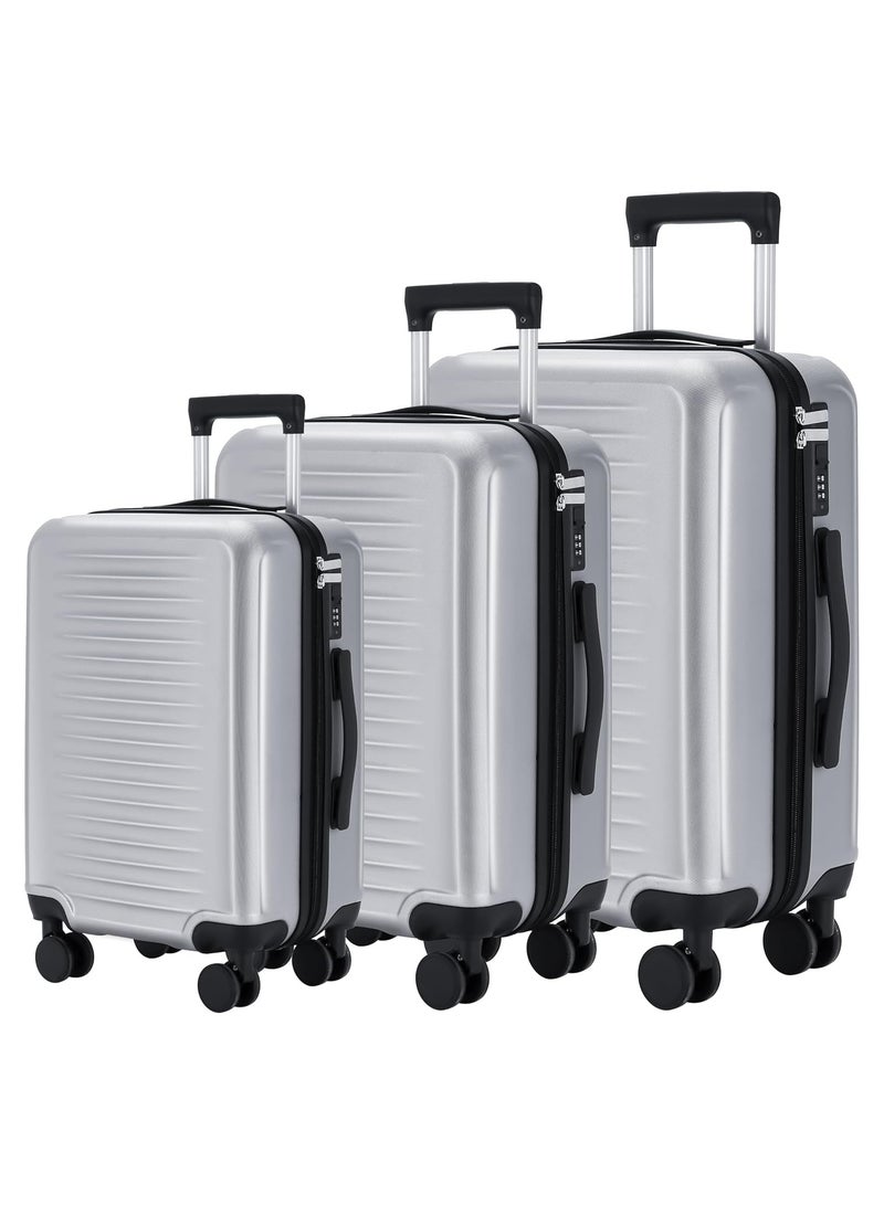 Favarey Premium Luggage Sets, 3PCS Carry-on Luggage 20/24/28 Inch, Expandable ABS+PC Hard Shell Travel Luggage Suitcase with Spinner Wheels, Carry on Luggage Set with TSA Lock (Silver)  - Image 1