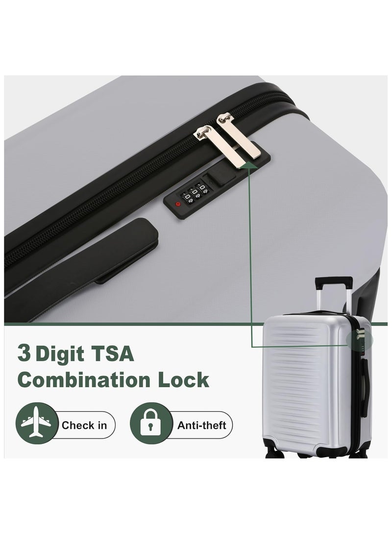 Favarey Premium Luggage Sets, 3PCS Carry-on Luggage 20/24/28 Inch, Expandable ABS+PC Hard Shell Travel Luggage Suitcase with Spinner Wheels, Carry on Luggage Set with TSA Lock (Silver)  - Image 3