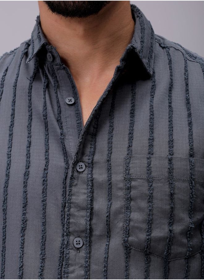 The Indian Garage Co Men Slim Fit Textured Solid Full Sleeves Cutaway Collar Casual Shirt  - Image 5