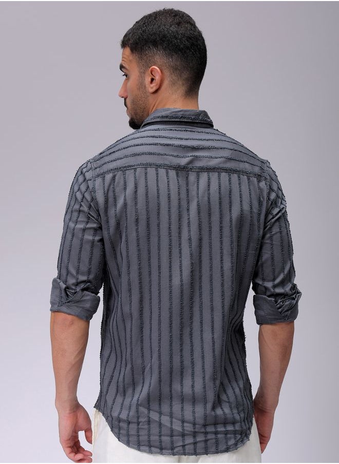 The Indian Garage Co Men Slim Fit Textured Solid Full Sleeves Cutaway Collar Casual Shirt  - Image 2