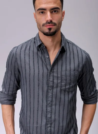The Indian Garage Co Men Slim Fit Textured Solid Full Sleeves Cutaway Collar Casual Shirt
