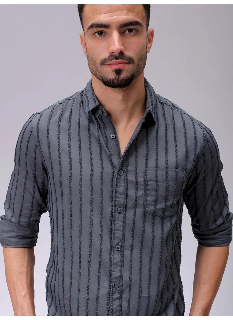 شركة المرآب الهندية Grey Slim Casual Plain Shirt