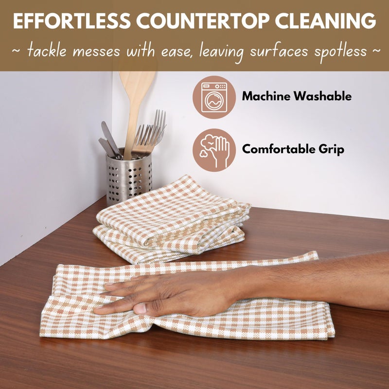 Native Fab Gingham Check Kitchen Dish Towels 16"x26" Set of 12-100% Cotton Mini Plaid Washcloths - Absorbent Dish Cloths Set, Cleaning Hand Towels with Hanging Loop - Beige White - Image 3