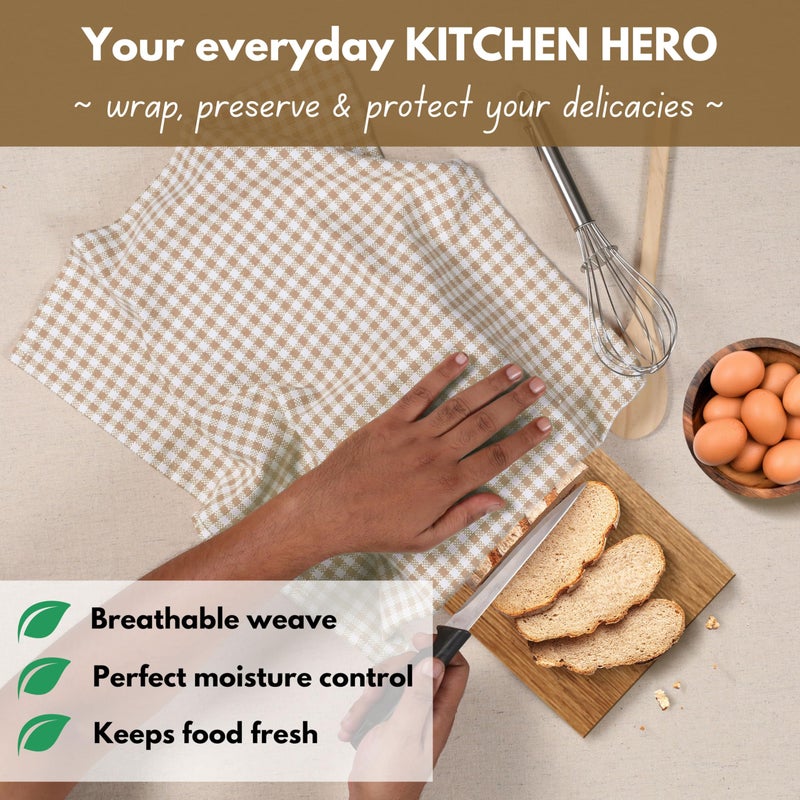 Native Fab Gingham Check Kitchen Dish Towels 16"x26" Set of 12-100% Cotton Mini Plaid Washcloths - Absorbent Dish Cloths Set, Cleaning Hand Towels with Hanging Loop - Beige White - Image 4