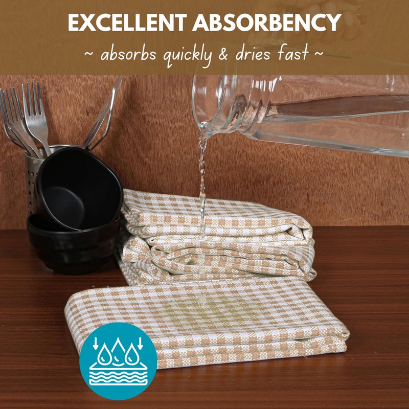 Native Fab Gingham Check Kitchen Dish Towels 16"x26" Set of 12-100% Cotton Mini Plaid Washcloths - Absorbent Dish Cloths Set, Cleaning Hand Towels with Hanging Loop - Beige White - Image 2