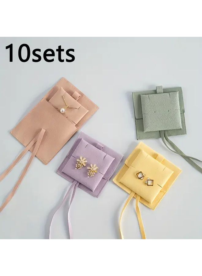 10 Pcs White Microfiber Jewelry Storage Bags and Insert Cards Set 3.15x3.15 Inch Bag with 2.36x2.36 Inch Cards for Necklace Earrings Ring Display Packaging - Image 3