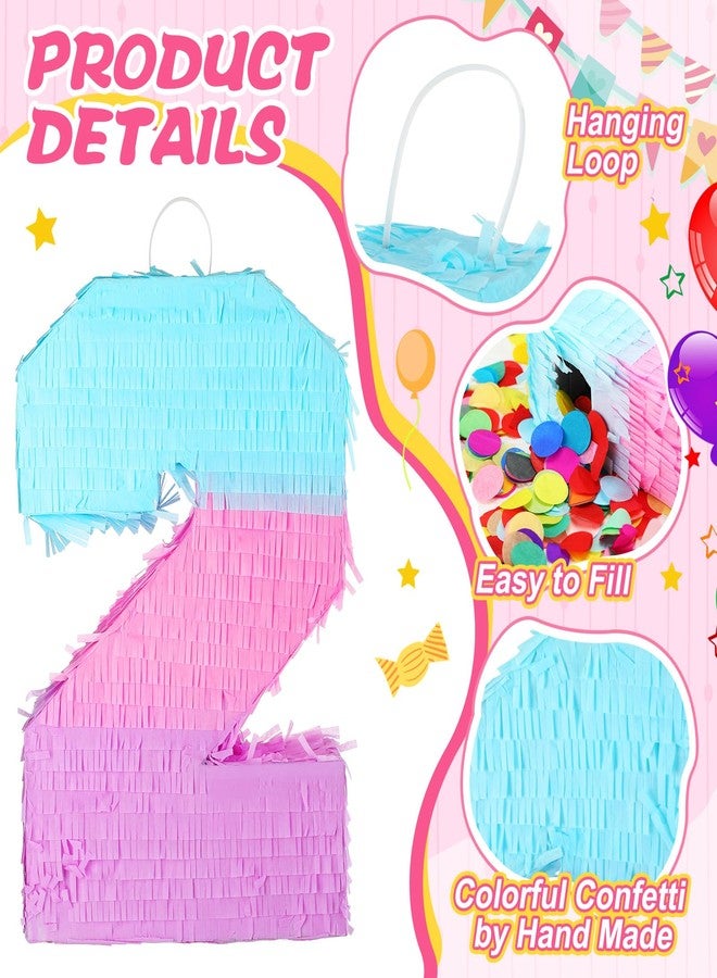 Arrowbash Number 2 Piñata Mermaid Pink Purple Blue Piñata with Blindfold Stick and Confetti Large Piñata for Birthday Party Suitable for Boys Girls Anniversary Wedding Birthday Celebration Decor - Image 4