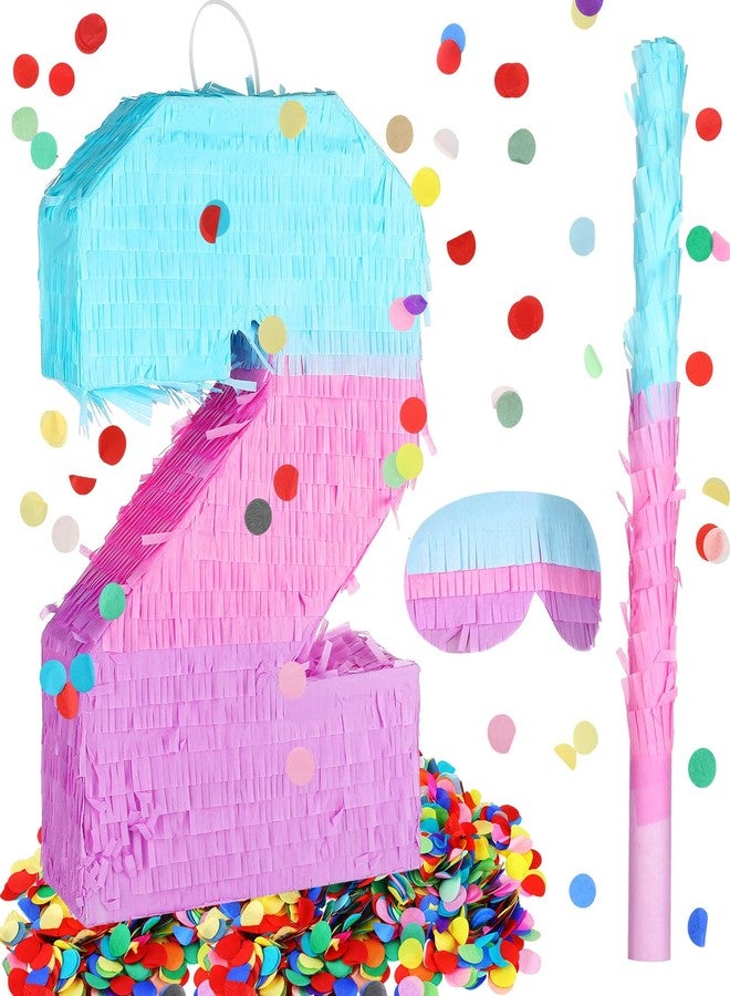 Arrowbash Number 2 Piñata Mermaid Pink Purple Blue Piñata with Blindfold Stick and Confetti Large Piñata for Birthday Party Suitable for Boys Girls Anniversary Wedding Birthday Celebration Decor - Image 1