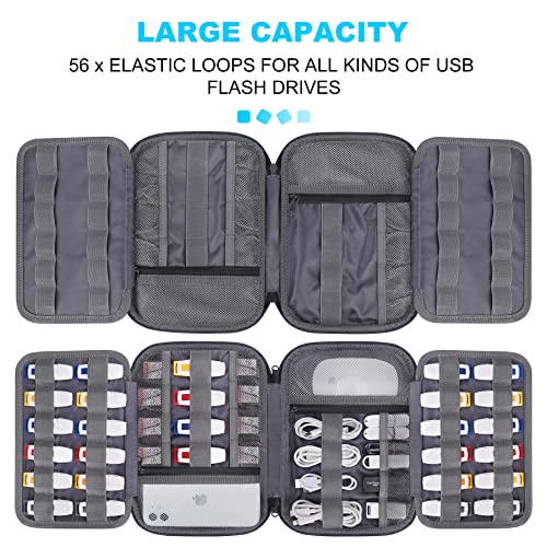 Lacdo USB Flash Drive Case Thumb Drive Holder Case Organizer Portable Electronic Accessories Storage Bag for SanDisk/SamData/Samsung USB Flash Drives Jump Drive Memory Stick, SD Card, Cables, Gray - Image 2