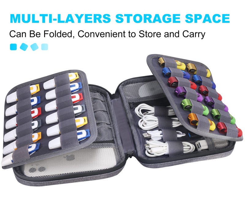 Lacdo USB Flash Drive Case Thumb Drive Holder Case Organizer Portable Electronic Accessories Storage Bag for SanDisk/SamData/Samsung USB Flash Drives Jump Drive Memory Stick, SD Card, Cables, Gray - Image 3