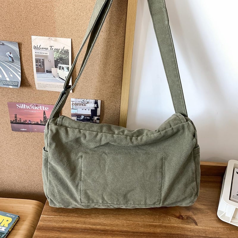 Collsants Messenger Bag for Women Men Satchel Bag Canvas Crossbody Shoulder Bag Casual Sling Bag(green) - Image 3
