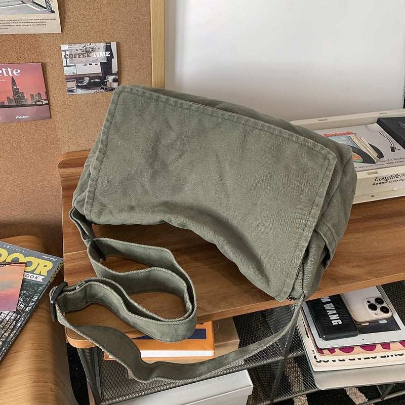 Collsants Messenger Bag for Women Men Satchel Bag Canvas Crossbody Shoulder Bag Casual Sling Bag(green) - Image 2