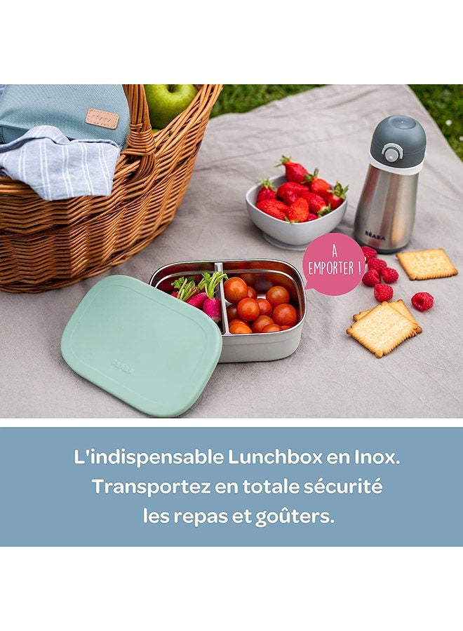 بيابا صندوق غداء ستانلس ستيل مخملي رمادي  أخضر مريمي - Image 3