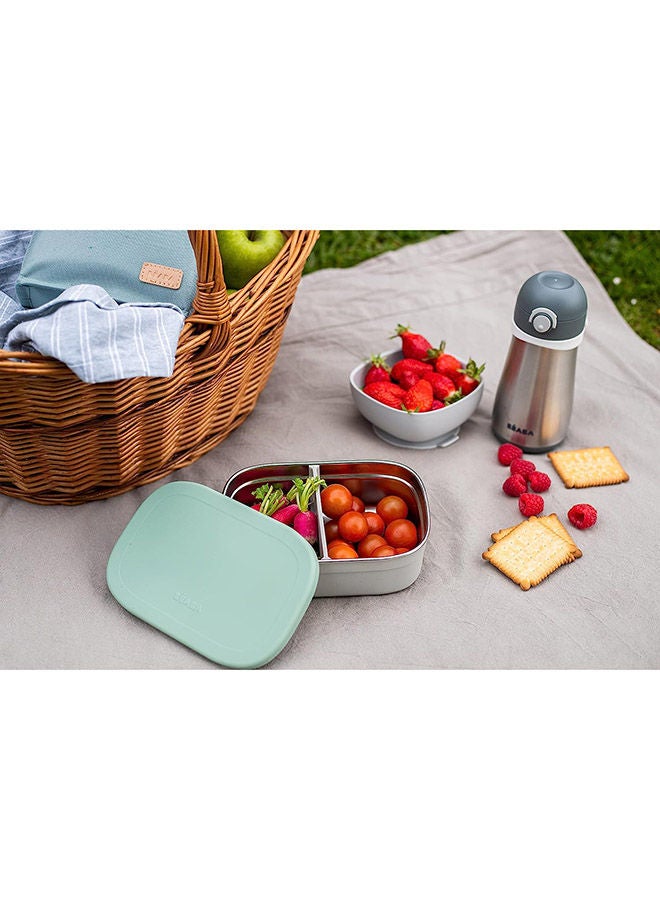 بيابا صندوق غداء ستانلس ستيل مخملي رمادي  أخضر مريمي - Image 4