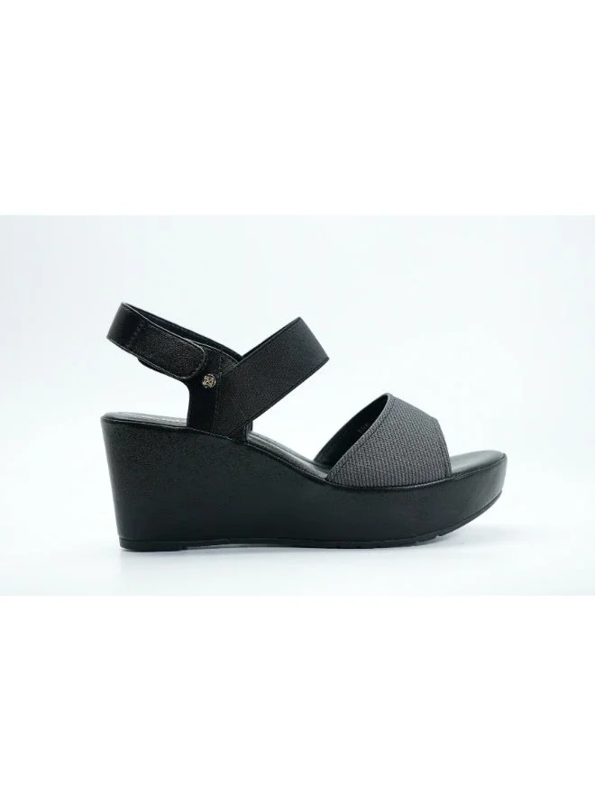 092-3121 Michelle Morgan Women's Ankle Strap Wedge Heel Sandals 514RJ339 Black